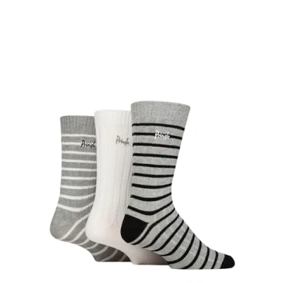 Image of Mens 3 Pair Pringle Bamboo Leisure Socks Small Stripes Grey 7 11