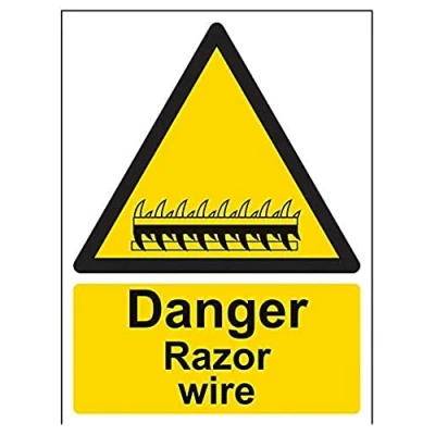 Image of V Safety Danger Razor Wire Warning Sign 150mm x 200mm Self Adhesive Vinyl