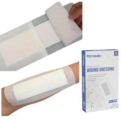 Image of Adhesive Wound Dressings (80mm x 150mm) **Pack of 10** Sterile for Wounds, Cuts, Grazes, Diabetic Leg Ulcers, Venous Ulcers &amp; Small Pressure Sores Hypoallergenic Plasters Wounds