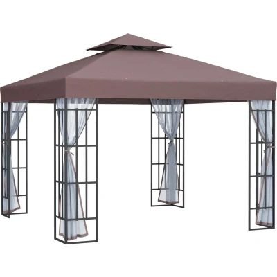 Image of Outsunny 3 X (M) Patio Gazebo Canopy Garden Pavilion w/Double Roof and Netting, Coffee