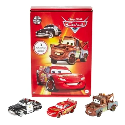 Image of Mattel Disney and Pixar Cars Toys, Radiator Springs 3 Pack with Lightning McQueen, Mater Sheriff Die Cast Toy Cars, HBW14