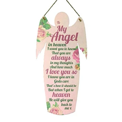 Image of RED OCEAN My Angel Grave Hanging Wood Plaque Loving Memory Family Mum Dad Nan Bereavement Gift
