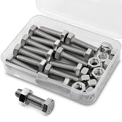 Image of M8 x 20mm 15PCS Hex Head Screws Bolts and Nuts Set, 304 Stainless Steel 18 8, Full Thread, Bright Finish, Machine Thread