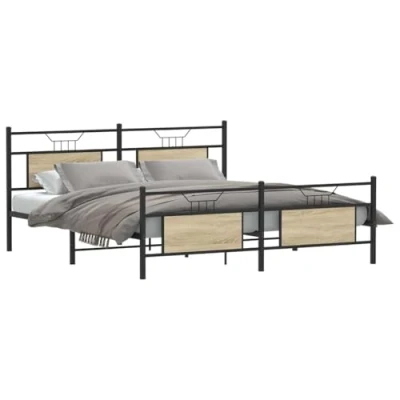 Image of vidaXL Metal Bed Frame Classic Sonoma Oak, Sturdy Steel Double with Headboard and Footboard, 160x200 cm (W x L) Assembly Required