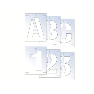 Image of 75mm A Z/0 9 Industrial Letter and Number Stencil Set, Etched Spacer Marks On Corners, Manufactured From Flexible Polyester, Scratch Resistant