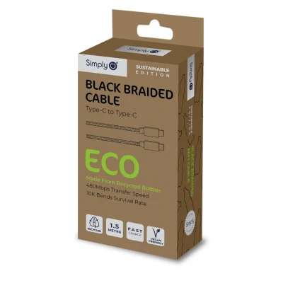 Image of Simply ECO004 Type C to Braided Black Eco Friendly 1.5m Charging Cable for iPhone15, Samsung and Android