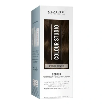 Image of Clairol Colour Studio Permanent Cream Hair Dye Long lasting Rich Tones 100% Grey Coverage Dermatologically Tested Vegan Formula Colouring Kit Dark Brownie 4/0 50ML