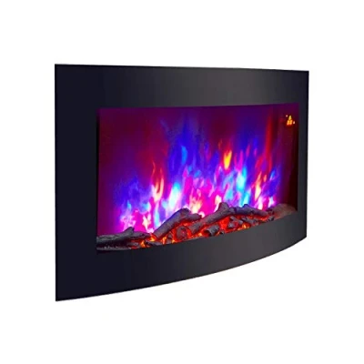 Image of 2024 TRUFLAME 89.2CM WIDE CURVED BLACK GLASS WALL MOUNTED ELECTRIC FIRES FIRE FIREPLACE WITH LOG FUEL EFFECT!