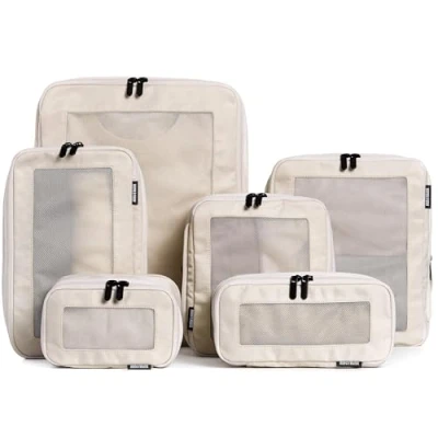 Image of Aerotrunk Compression Packing Cubes for Suitcases Double Zipper Luggage Organizers Washable Travel (6 Pack, Beige)