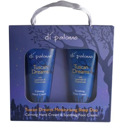 Image of Di Palomo Vegan Tuscan Dreams Moisturising Sleep Duo. Calming Hand Cream &amp; Soothing Foot for Women. Skin Care. Lavender Chamomile Anxiety Relief Aid. Gift Set.
