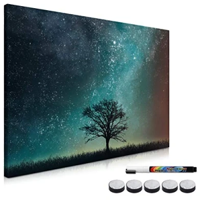 Image of Navaris Magnetic Whiteboard Memo Board 40 x 60 cm Writable Dry Erase Notice Message for Wall with Magnets and Marker Starry Sky Tree