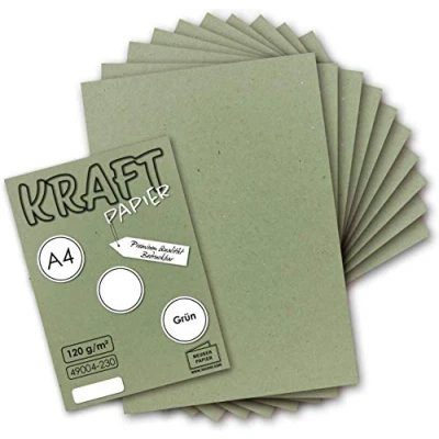 Image of NEUSER paper 25 sheets of vintage kraft in green DIN A4 120g recycled paper, completely ecological letterhead Environmental stationery by GUSTAV