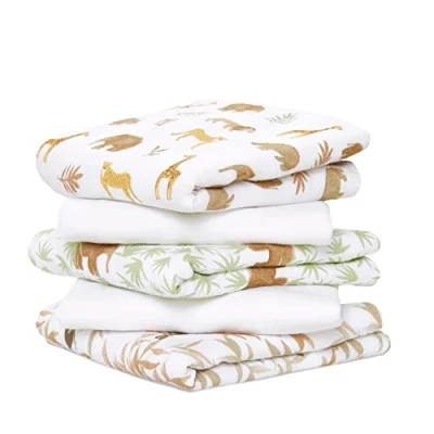 Image of aden + anais Musy Squares tanzania, Pack of 5 Large 100% Cotton Muslin Cloth Soft &amp; Lightweight Unisex Baby Essentials Cloths for Newborn Girls Boys Ideal