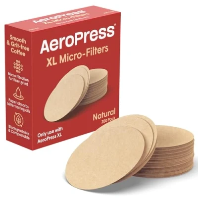 Image of AeroPress XL Natural Paper Microfilters, Coffee Filters, Unbleached Round Filters for Makers, Must Have Accessories, XL, 1 Pack, 200 Count