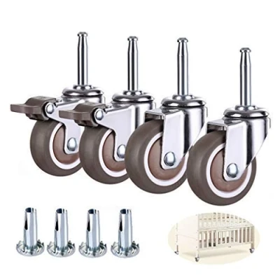 Image of 4 Set Swivel Stem Caster Wheels for Cribs,Office Chair Rubber Caster,38mm 50mm Furniture Castor with Brakes,M8x38mm Mounting Rod,Mute,Capacity 80kg,with Socket (2Brake+2Universal,1.5in)