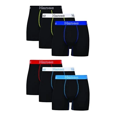 Image of Hanes Men&#039;s Boxer Briefs, Cotton Stretch Moisture Wicking Underwear, Multi Pack, Black 6 XXL (Pack of 6)