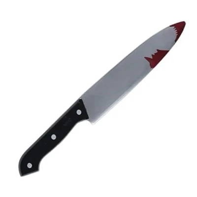 Image of 30cm Fake Bloody Kitchen Knife with Black Handle Halloween Slasher Fancy Dress Weapon Accessory Prop