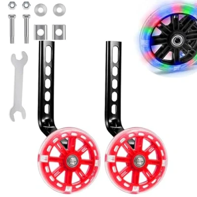 Image of ALI2 Kids Bike Stabilisers for Childs, Bicycle Training Flash Wheels Compatible with 12 14 16 18 20 Inch Kids&#039; Variable Bicycles &amp; Single Speed Bikes.(Red)