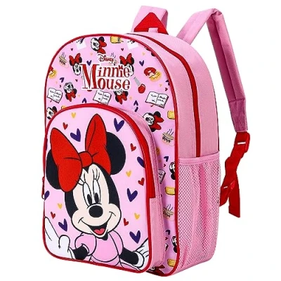 Image of Minnie Mouse Kids Childrens Premium Backpack School Rucksack Travel Bag Boys Girls with side mesh pocket and front zipped
