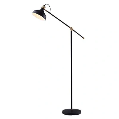 Image of Teamson Home Mia Standard Task Floor Lamp with Black Shade, Adjustable Reading Spot Light, Modern Tall Lighting for Living Room or Office