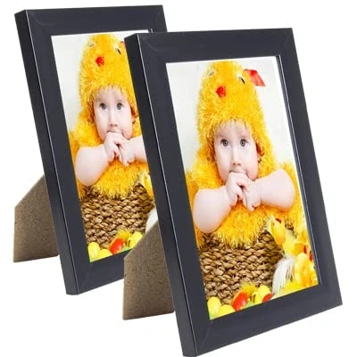 Image of Photo Frame, 6 x 4, Black Pack of 2, Freestanding and Wall Mountable, 6&quot; 4&quot; Picture Frame
