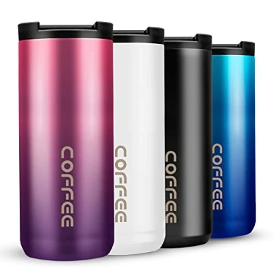Image of Travel Mug, Double Walled Coffee Cup 550ml Vacuum Insulation Stainless Steel with Leakproof Lid Eco Friendly, for Hot and Cold Water Tea (Gradient Purple)
