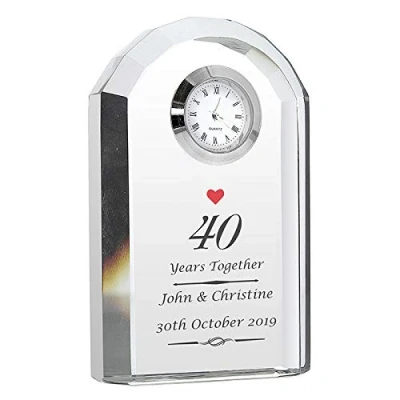 Image of CalEli Gifts Personalised Ruby Anniversary Crystal Clock. A Wonderful Keepsake To Celebrate 40 Years Of Marriage.