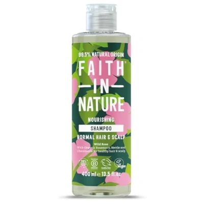 Image of Faith In Nature Natural Wild Rose Shampoo, Nourishing for Normal Hair &amp; Scalp, Vegan Cruelty Free, No SLS, Silicones or Parabens, 400ml