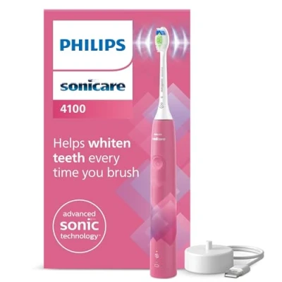 Image of Philips Sonicare 4100 Electric Toothbrush, Sonic Toothbrush with Two Modes, Pressure Sensor and Timer, Paradise Pink Prismatic, Model HX3689/41