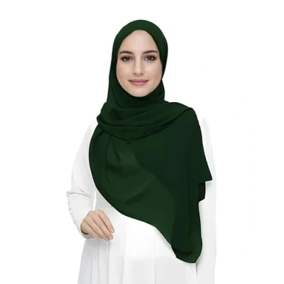 Image of Premium Chiffon Hijab Head Scarf Shawl Wrap for Muslim Women Lightweight (Dark Green)