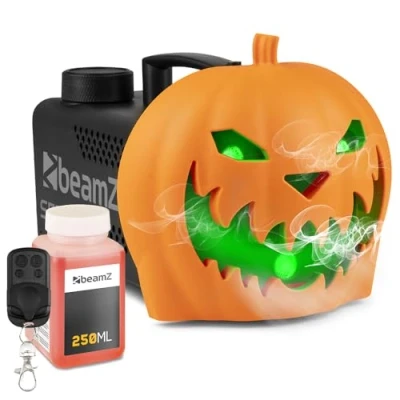 Image of BeamZ S553L Halloween Pumpkin Fog Machine with 250ml Fluid, 3x RGB LEDs, Creepy Sound Effect, Remote Control, Fast 30s Reheat Perfect Fogger for Spooky Atmosphere