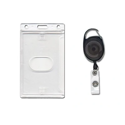 Image of ID Card It Holder Vertical Enclosed and Premier Yo Retractable Key Clip Reel Black
