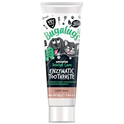 Image of Bugalugs Dental Enzymatic Dog Toothpaste &amp; Cat for Teeth Cleaning, Breath Freshener, Plaque Remover Tartar Pets use with Our Toothbrush (Liver 75g)
