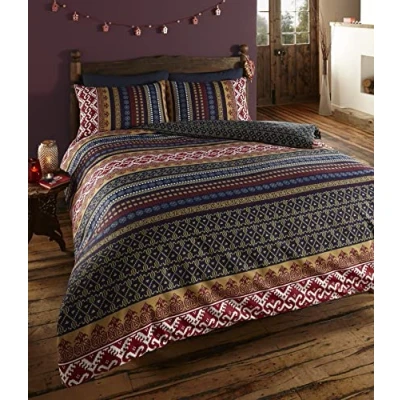 Image of DE CAMA Luxury Indian Ethnic Print Single Duvet Quilt Cover Bedding Set Orkney Multi, Cotton and Polyester, Multicoloured