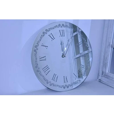 Image of DEENZ New Flowery Silver Sparkle Glitter Mirrored Wall Clock Roman Number 35Cm