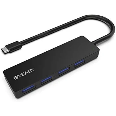 Image of BYEASY USB C Hub, Type to 3.0 Hub，OTG 4 Port, Ultra Slim Portable Splitter Applicable for MacBook Pro 2018 2017 iMac, Google Chromebook Pixelbook, XPS, Samsung S9, S8 &amp; More (Black)