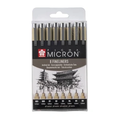 Image of SAKURA : Pigma Micron Pen Wallet Set of 8 Black