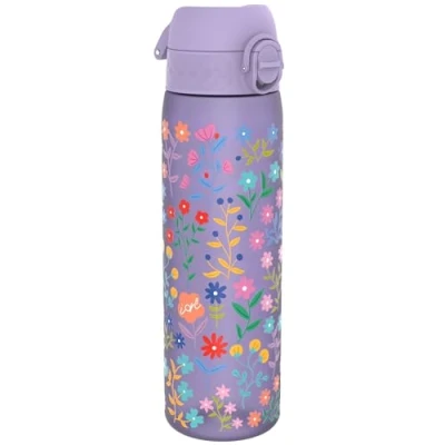 Image of Ion8 Water Bottle, 500ml/18oz, Slim Leak proof &amp; BPA Free Drinking Secure Lock Prevents Spills, Dishwasher Safe, Carry Handle, Ideal for Adults Kids Travel, Gym School, Delicate Floral
