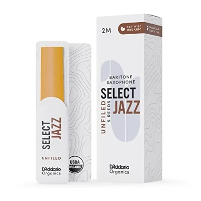 Image of D’Addario Woodwinds Organic Select Jazz Baritone Saxophone Reeds Sax Individually Sealed Unfiled, Medium, Strength 2, 5 Pack