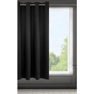 Image of Eurofirany LOGAN Blackout Curtain 1 Unit Eyelets, Light blocking Room Darkening Bedroom Living Room, W55 x L69, Black