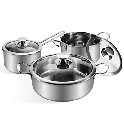 Image of Saucepan Set 6 Pieces, Stainless Steel Pot and Pan Set, with Glass Lids Cookware, Cookware Compatible Induction, Gas Electric Hobs