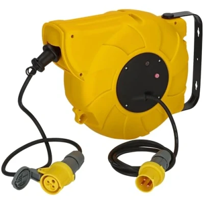 Image of Brennenstuhl Automatic cable Reel IP44 / Extension Lead with 11m (9+2m) for outdoor use (retractable cable, protection, wall or ceiling mounting, electrical rewind, colour: black)