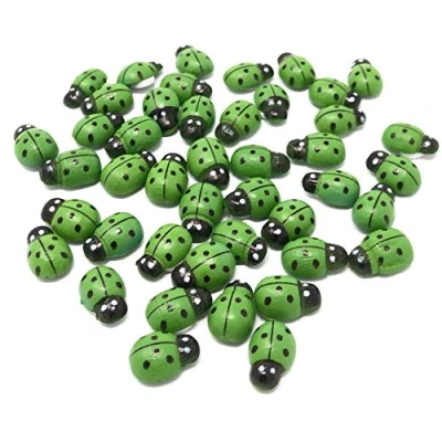 Image of Wedding Touches Green Mini 9x12mm LadyBirds Self Adhesive Wooden Ladybug Craft Card Wood Toppers (50)