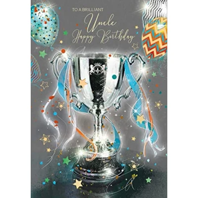Image of Cherry Orchard Uncle Happy Birthday Card with trophy/sports design from the Grayson Range complete Gold Envelope and Foil Detailing
