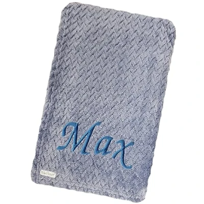 Image of JJLC Baby Boy Girl Personalised Blanket Embroidered Name Waffle (Dusky Blue Blanket)