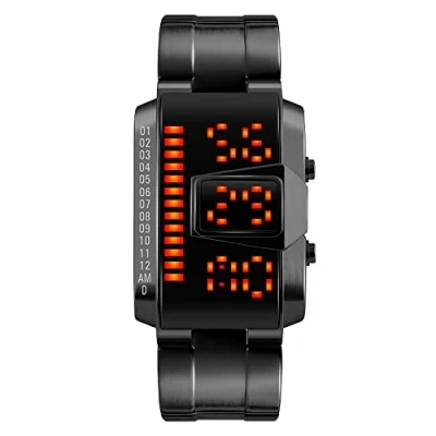 Image of TONSHEN Fashion Casual Mens Unique Binary Stainless Steel Watch LED Digital Display Simple Sport Watches (Black)