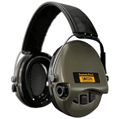Image of Sordin PRO X Electronic Ear Defenders 75302 X/L S Active Noise Reduction Earmuffs Leather Band Green Cups