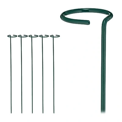 Image of Relaxdays 6x Plant Supports, Metal Sticks with Ring, Home &amp; Garden, Flower Climbing Aid, 60cm Long, Dark Green, Steel