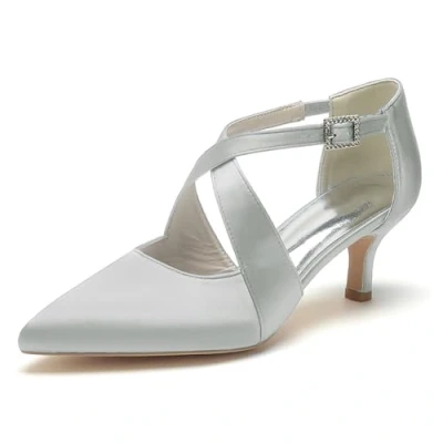 Image of HCDZF Women High Heels Satin Wedding Bridal Shoes,Silver,4 UK