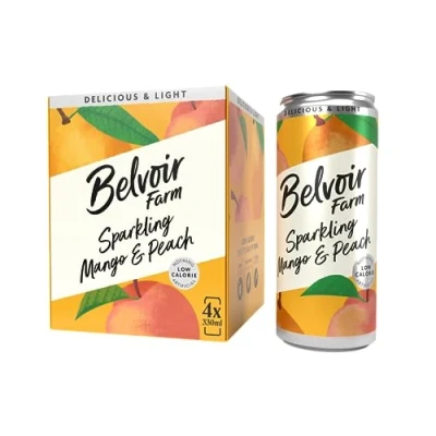 Image of Belvoir Farm Sparkling Mango &amp; Peach, Delicious and Light, Real Fruit Juice, Low in Calories, Nothing Artificial, Gluten Free, Suitable for Vegetarians Vegans 4x330ml
